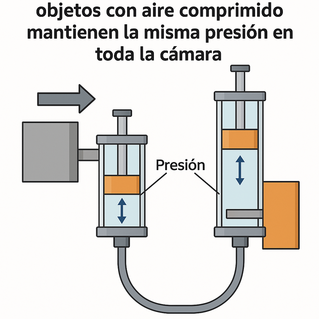 Diagrama de la Ley de Pascal aplicada a neumática